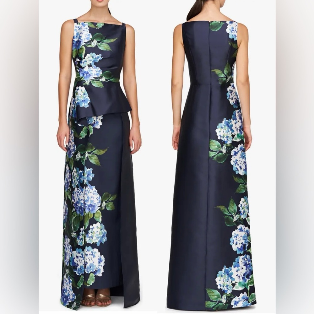 Kay Unger Navy Floral Maxi Dress